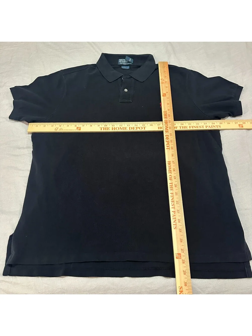 Polo Ralph Lauren Black Pique Polo Shirt Red Pony Made in USA XXL 2XL Custom Fit